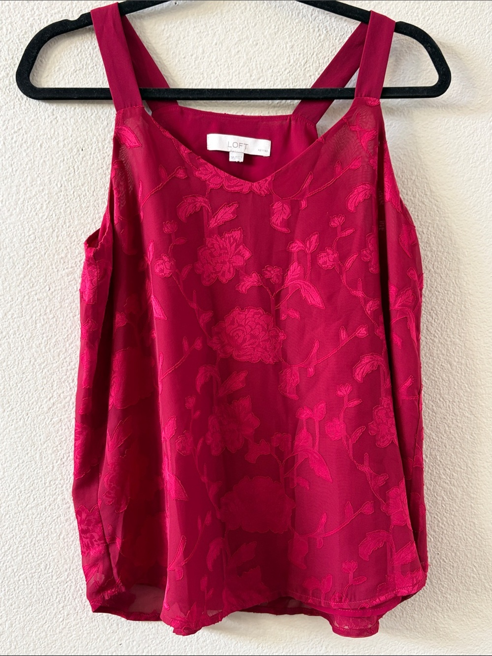 LOFT Floral Jacquard Cami in Berry Red